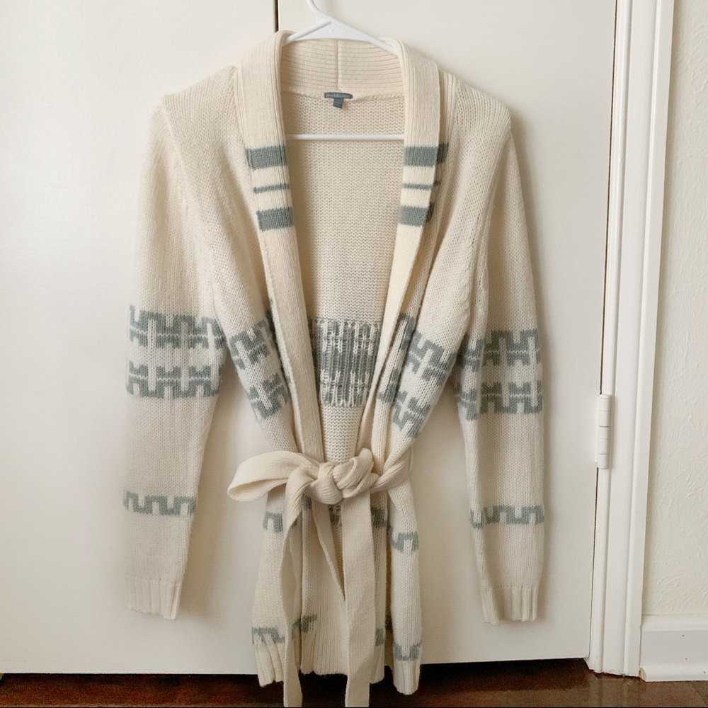 Beige Aztec Tie Front Knit Cardigan